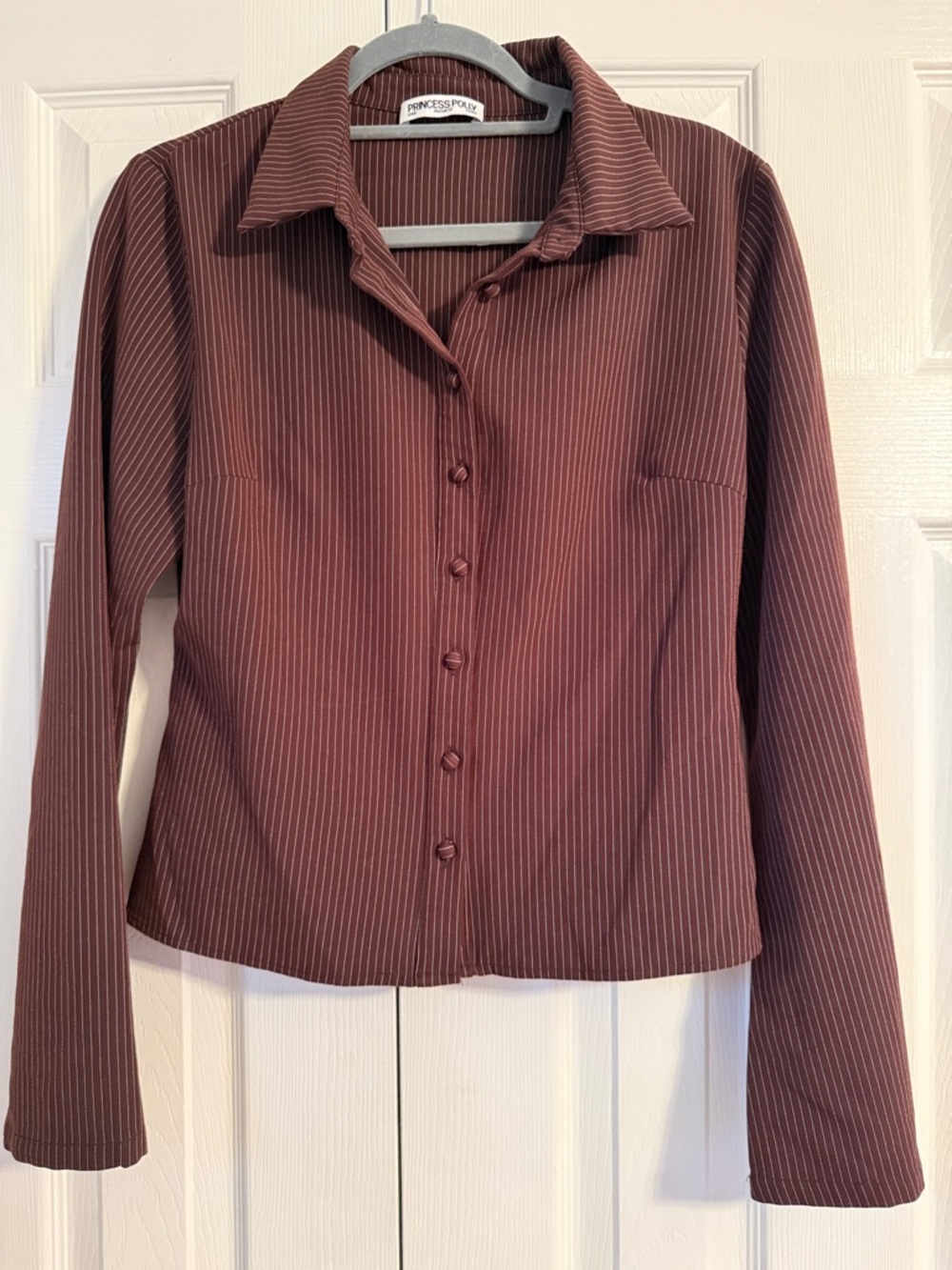 Princess Polly Anni Pinstripe Shirt Brown